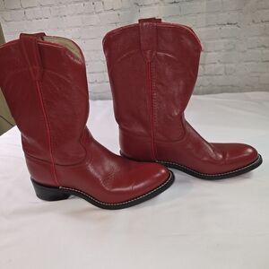 Vintage Acme Red Leather Roper Western Cowboy Boots - Mens 6D or a women's 7.5 w